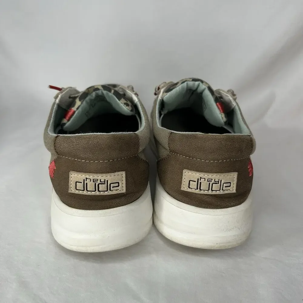 Hey Dude Shoes Womens 9 Beige Karina Loafers Leopard Print Canvas